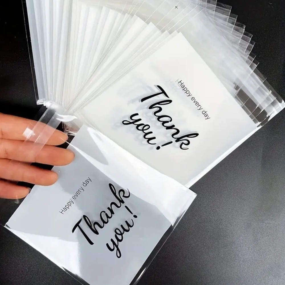 NIP Thank You 100 Pack Gift Bags Self-Adhesive 5.51”